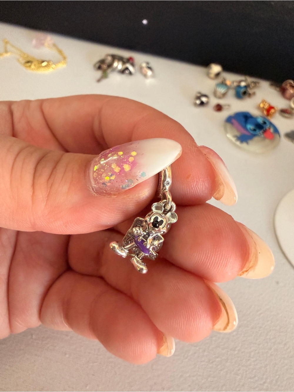 Pandora Silver Mickey 100 year anniversary Charm with Purple Accent